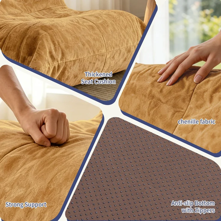 Sitzsack „Fliegende Raupe“, ultraweiches Faulenzsofa, Stilvolles Lounge-Sofa für gemütliche Stunden zu Hause, ideal für Schlafzimmer und Wohnzimmer, Stoff: Snow Neil, Farbe: Gelb, Maße: 90 x 100 x 80 cm, Marke: YOUDENOVA – Bild 4