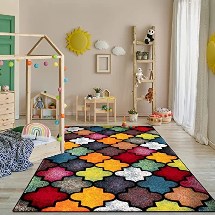 Paco Home Teppich Wohnzimmer Kinderzimmer Kurzflor Moderne 3D Optik Kariert Geometrische Muster, Grösse:200x290 cm, Farbe:Bunt 4 – Bild 3