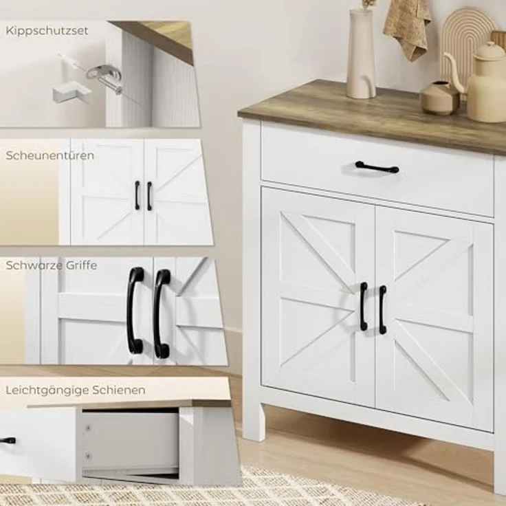 HOMCOM Sideboard Aufbewahrungsschrank Wohnzimmer (Beistellschrank, 1 St, 1), Landhausstil, große Schublade, höhenverstellbares Regal – Bild 6