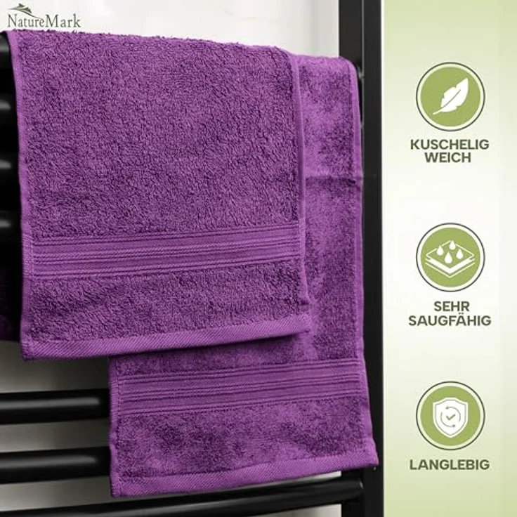 NatureMark Gästetücher – 12er Pack (30x50 cm), 100% Baumwolle, Oeko-Tex Zertifiziert, weich, saugfähig und pflegeleicht – Für Bad, Gäste & Spa – Lila – Bild 5