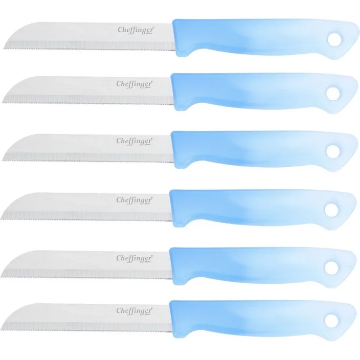 6 Stück Küchenmesser 18 cm mit ergonomischem Griff - vielseitig & pflegeleicht, Hellblau