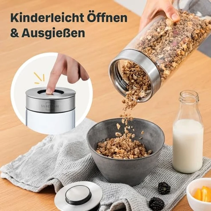 SILBERTHAL Vorratsglas 700 ml, Vorratsdose mit Klickdeckel, Glas, Edelstahl, (Einzeln, 1-tlg), Luftdicht & Mottensicher – Bild 5