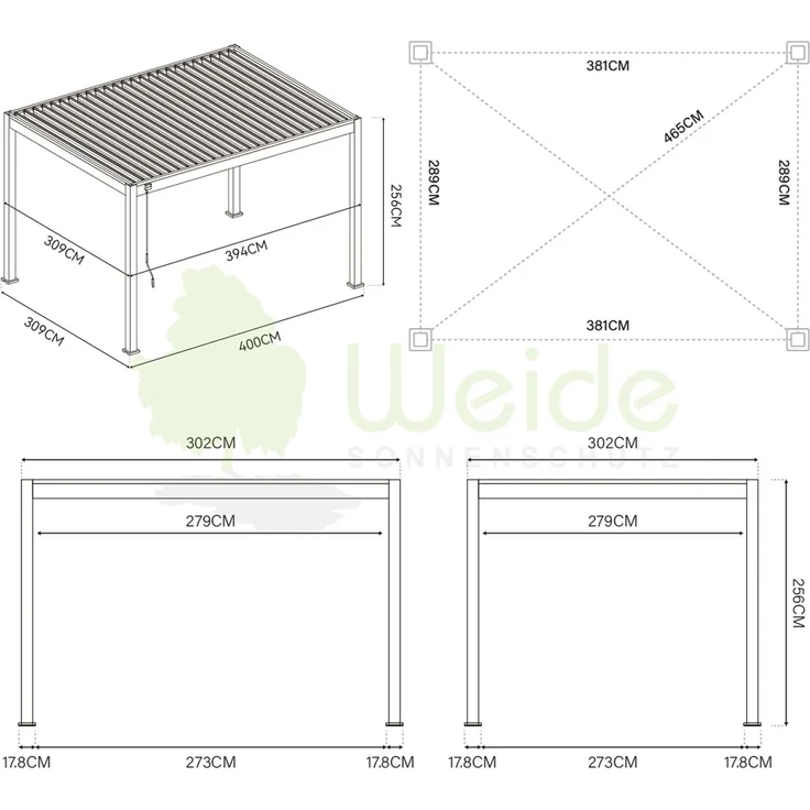 Weide E-Deluxe | elektrische Pergola mit LED | Voll Aluminium | 3 x 4 M | motorisiertes Lamellendach anthrazit – Bild 5