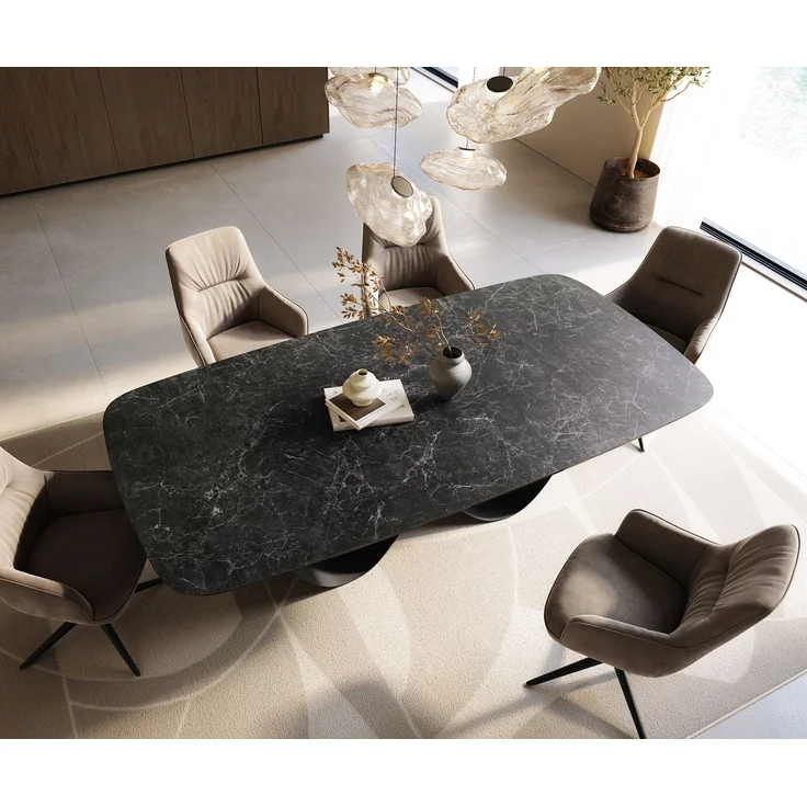 Esstisch Edge Boot 240x120 cm Keramik Laminam® Nero Greco Anthrazit Infinity Metall Schwarz – Bild 4