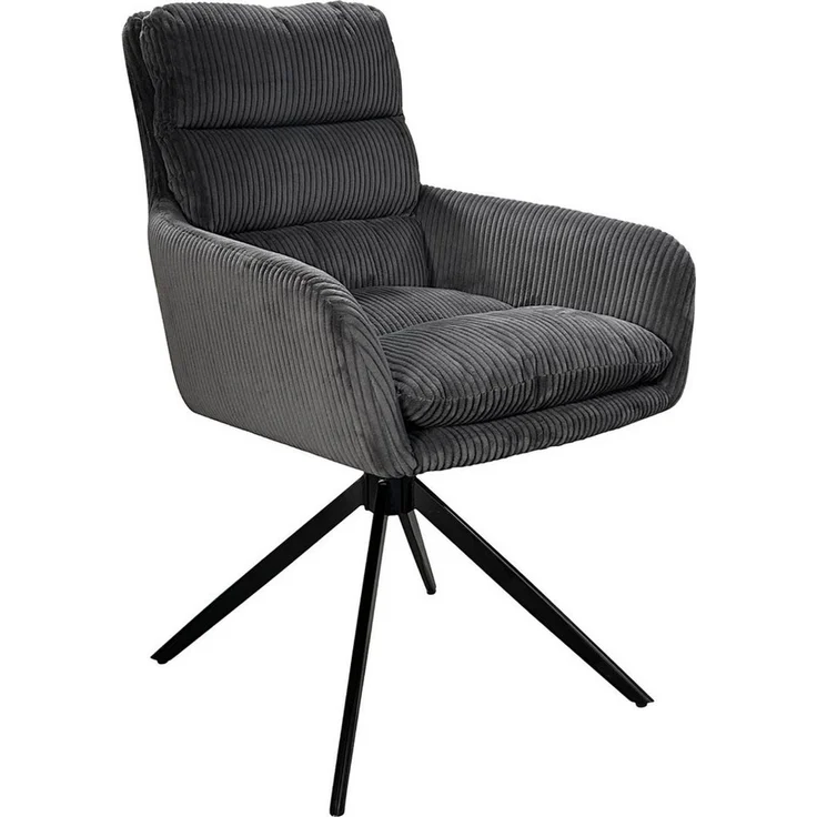 byLIVING Esszimmerstuhl 2er Set PURA/Grob-Cord dunkelgrau/Gestell Metall schwarz matt/Sitzschale 360° drehbar/Polsterstuhl/Armlehnstuhl/B 58, H 74, T 60 cm – Bild 4