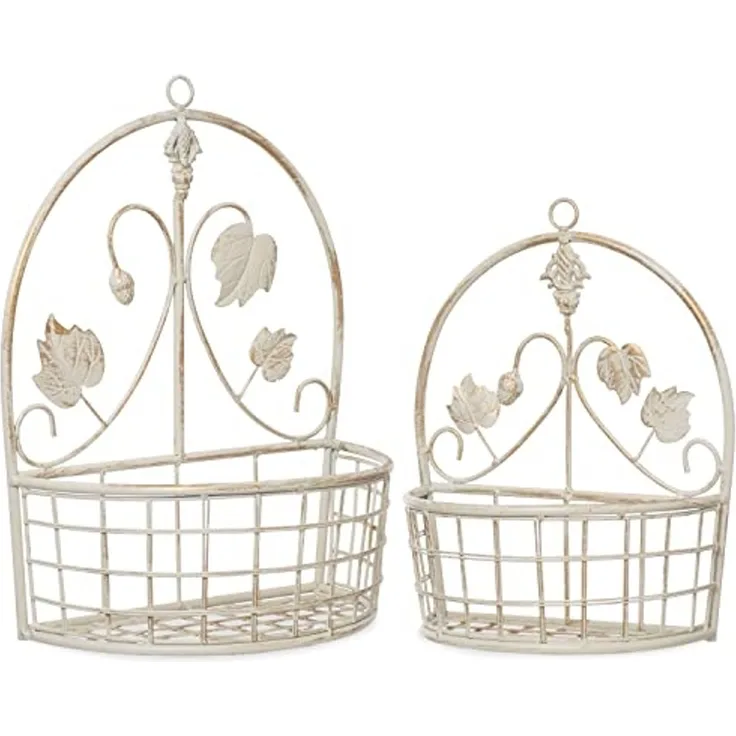 Moritz Pflanzkorb 2er Set zum Aufhängen antik weiß aus Metall Hängekorb Pflanztopf Blumentopf Wandkorb für Indoor / Outdoor