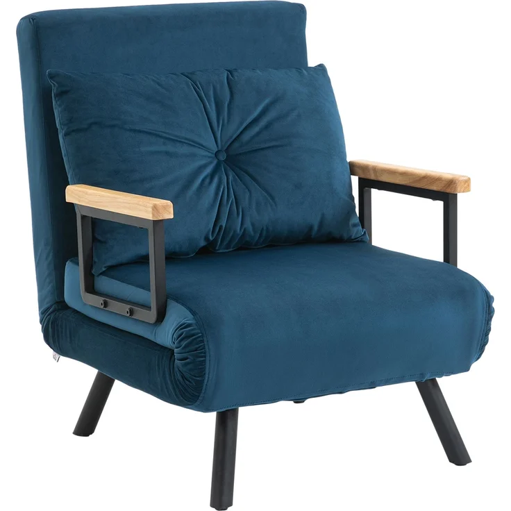 MELAYR, Relaxsessel im Skandidesign, Liegesessel, Lesesessel, ink, Kissen mit Knopfhefung, 63 x 73 x 81 cm, Blau – Bild 2