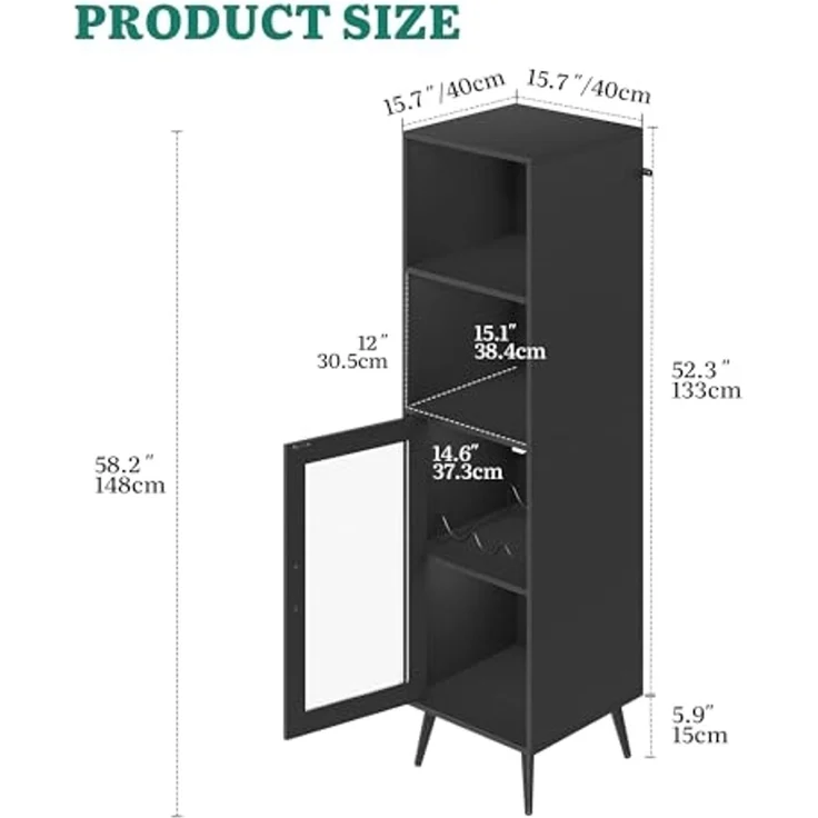 YITAHOME Barschrank mit verstellbaren LED-Lichtern, Kaffeebar mit Weinregal & Haken & Acryl-Türschrank, Küche Buffet Sideboard für Home Bar/Esszimmer/Wohnzimmer, Schwarz – Bild 3