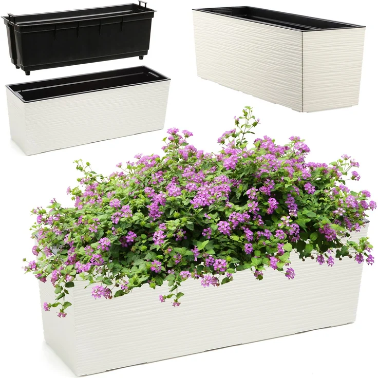 KADAX Blumentopf Balkonkasten + Einsatz 19x56cm Creme – Bild 1