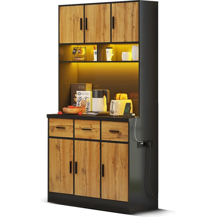 100x40x180cm, multifunktionales Buffet mit LED-Beleuchtung mit APP-Steuerung, Schubladen, verstellbaren Einlegeböden, Kabelführungslöchern und Steckdosen, ideal für Küchen und Esszimmer – Bild 1