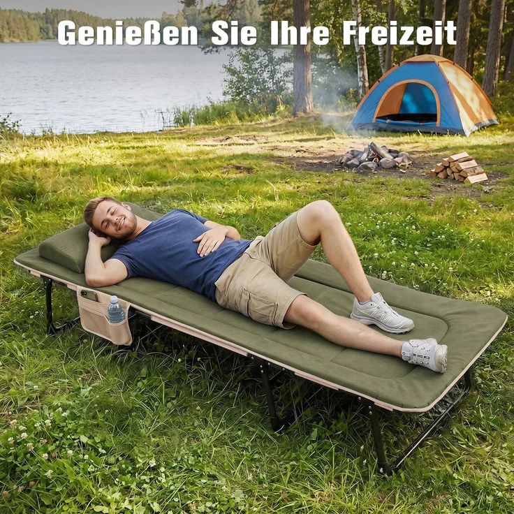 Sekey Feldbett Verstellbar Campingbett Klappbar Gästebett mit Matratze und Kissen, 193 x 70 x 29 cm, Grün – Bild 5
