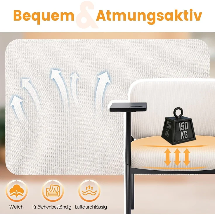 COMHOMA Loungesessel Sessel Relaxsessel Ohrensessel modern, Polsterstuhl mit Metallbeinen, Einzelsofa für Wohnzimmer/Schlafzimmer/Garten, Beige – Bild 7
