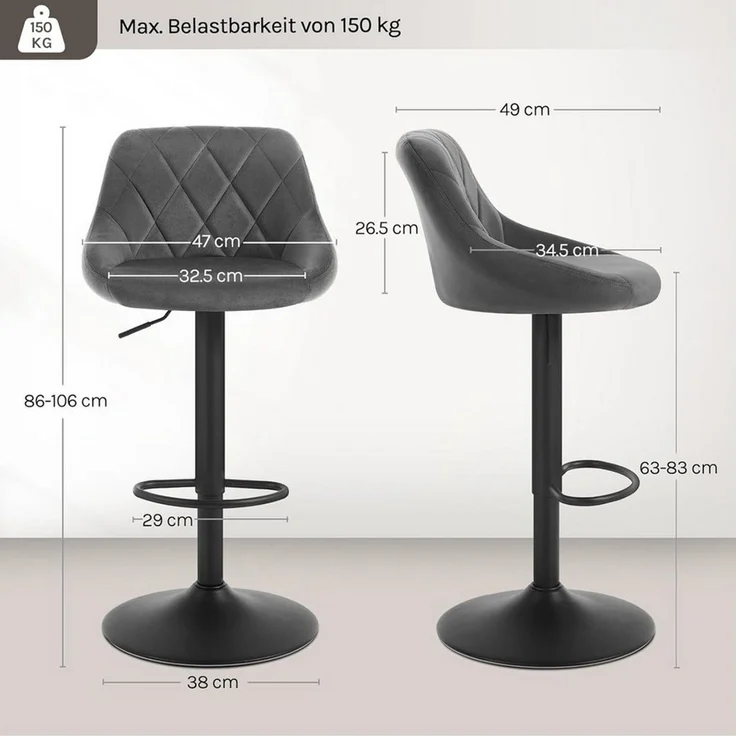 Woltu Barhocker (4 St), Gute gepolsterte Sitzfläche Höhenverstellbar Drehbar – Bild 3