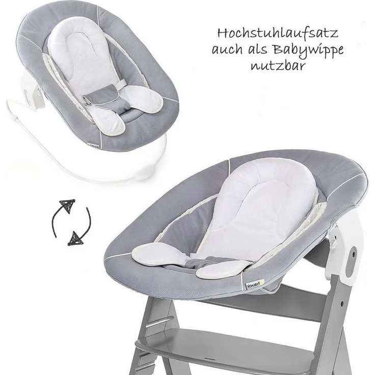 Hauck Hochstuhl Alpha Plus Grau - Newborn Set (Set, 4 St), Holz Babystuhl ab Geburt inkl. Aufsatz für Neugeborene & Sitzpolster – Bild 2