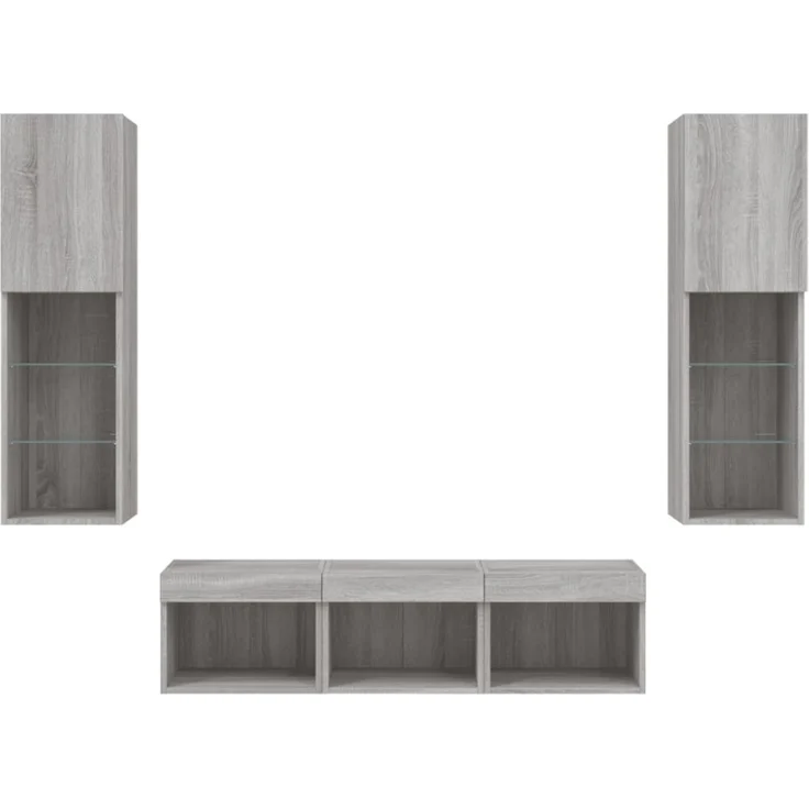 vidaXL 5-tlg. Wohnwand mit LED-Beleuchtung Grau Sonoma Holzwerkstoff 3216609 – Bild 9
