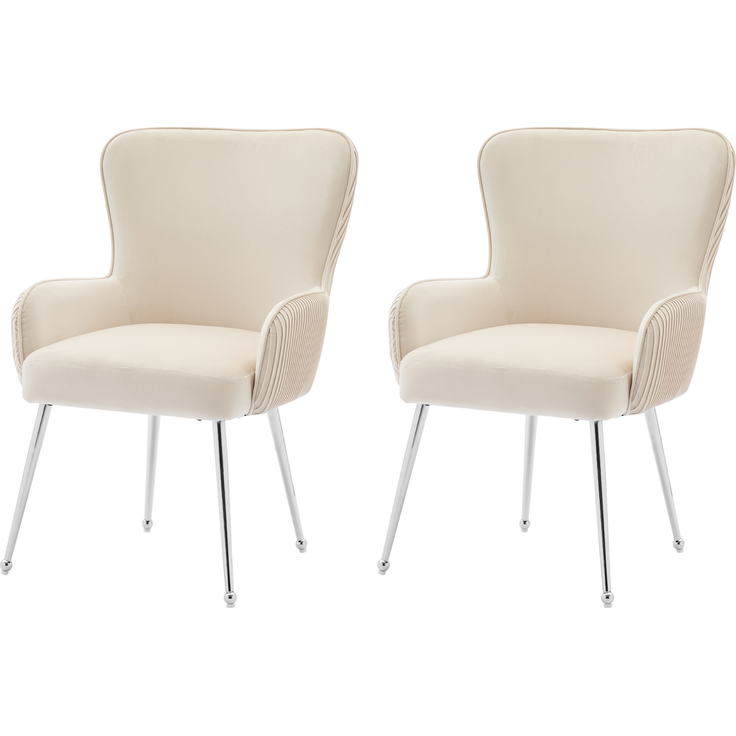 2er-Set Samt-Esszimmerstühle mit Armlehnen, beige/silber, 53x57x83 cm – Bild 5