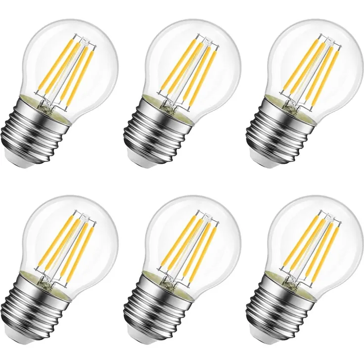 LVWIT 5.5W E27 Filament LED Edison Lampe G45, 2700K Warmweiß, Ersatz für 60W Glühlampe, ultrahell 806 lm, nicht dimmbar, Rustikalampe Filamentstil klar (6er Pack)