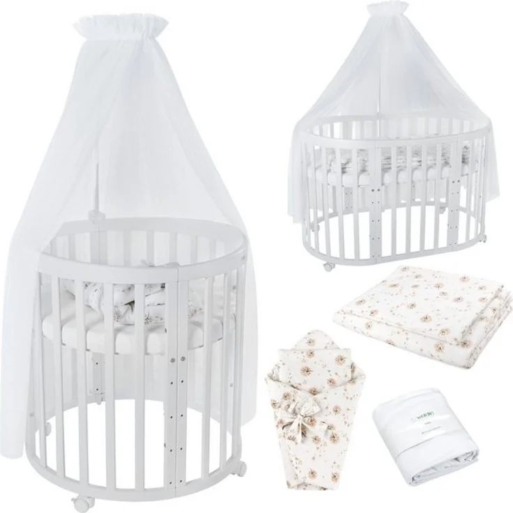 Waldin Babybett Mobiles Babybett OWAL aus Holz 7in1 mit Matratze, mitwachsend – Bild 4