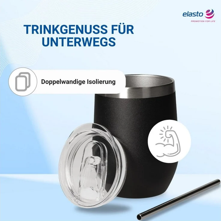 elasto Becher Weinbecher 350 ml Vinova Edelstahl Trinkbecher inkl. Strohhalm, robust, spülmaschinengeeignet, Sommer, Geschenk – Bild 3