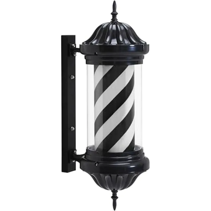 BarberPub Barber Pole Barbierstab, Barbershop Friseurstange mit LED Leucht Salon Einrichtung, Drehbar Stange Friseursalon, Schwarze Weiße Streifen, Barbier Stange Licht 70 CM, Energie Sparen L054BB