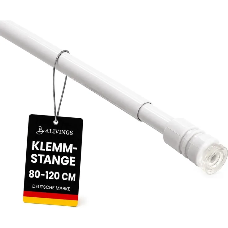 Bestlivings Gardinenstange zum Klemmen ohne Bohren, Klemmstange 80-120 cm, Weiß, Ø 10 mm, für Scheiben- & Bistrogardinen, Teleskopstange mit Schraubtechnik