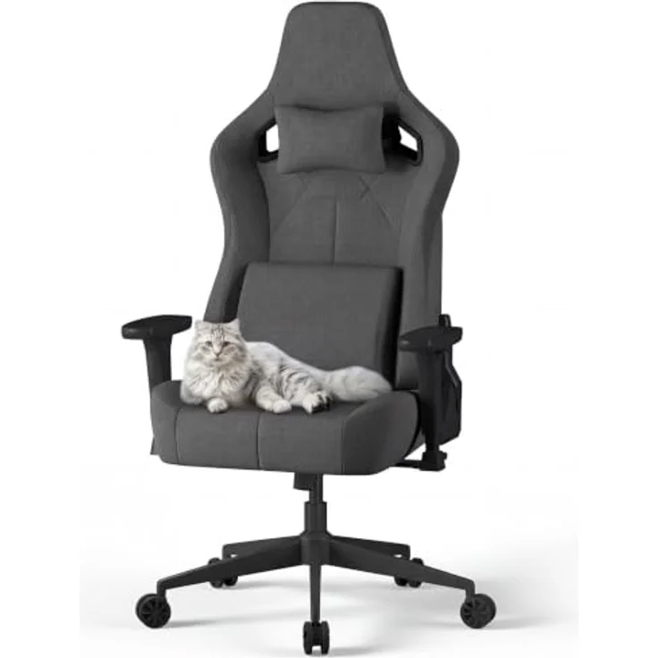 JUMMICO Gaming Stuhl aus Stoff mit Rennsitz, Komfort Bürostuhl Ergonomisch mit 3D-höhenverstellbaren, Schreibtischstuhl Neigefunktion (90°-135°), Belastbarkeit 200 kg, Grau – Bild 1