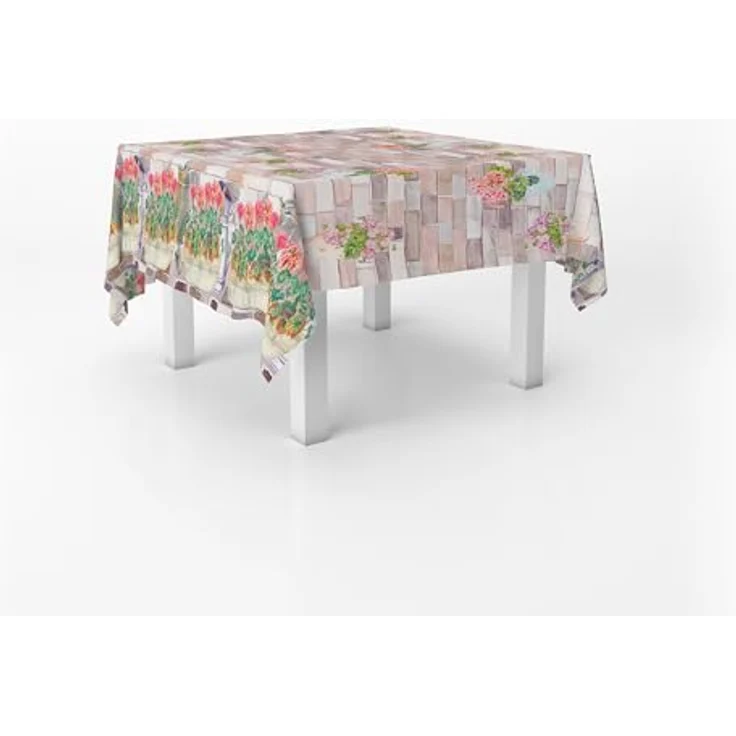 Italian Bed Linen Gerani Tischdecke, Digitaldruck, schmutzabweisend, 150x150 cm – Bild 2