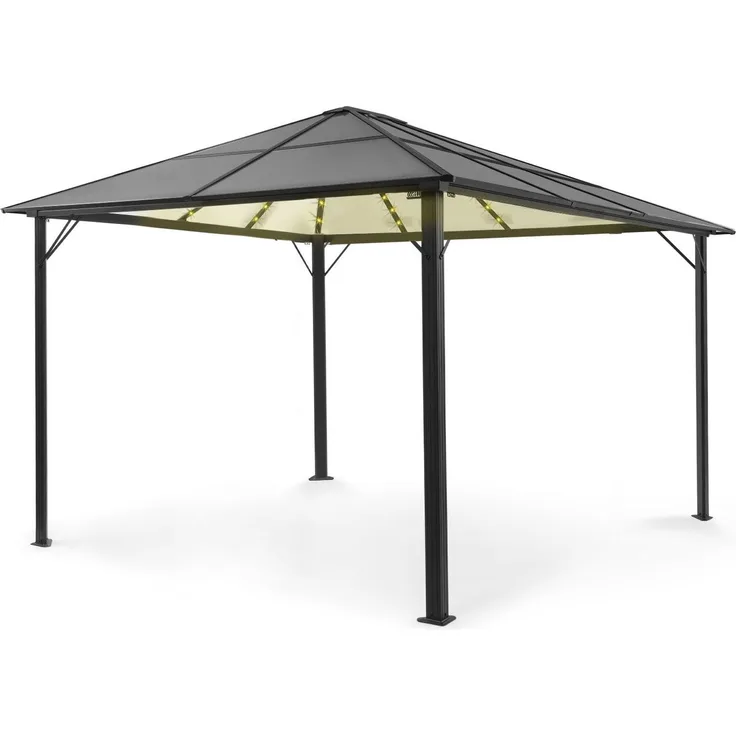 Blumfeldt Pavillon 3x4m, Rostfreier Aluminium-Pavillon mit Festem Dach & Dimmbaren LED-Lichter, Pavillon Wasserdicht, Stabil & Winterfest, Langlebige Pergola Freistehend, Gartenpavillon für Terrasse