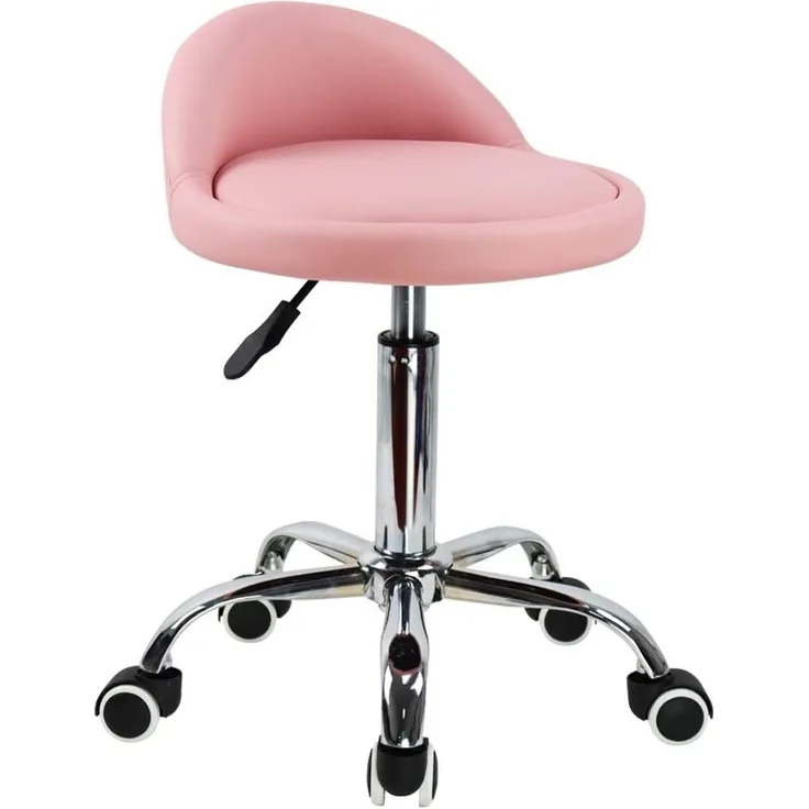 KKTONER Rollhocker mit Rückenlehne höhenverstellbar drehbar Arbeitshocker Drehhocker Rollhocker Bürohocker Rosa