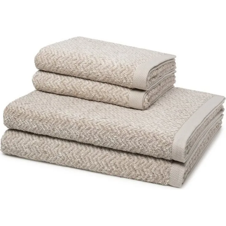 Möve Brooklyn Fischgrat 4 tlg. Frottier-Set - 2 X Handtuch (50 X 100cm), 2 X Duschtuch (80 X 150cm) - 600 g/m2 - Nature/Cashmere