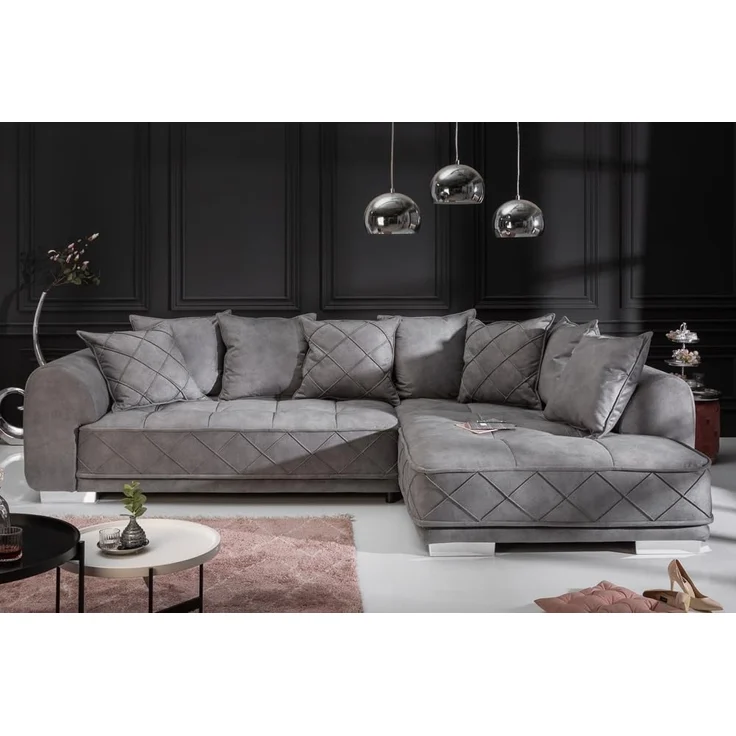 riess-ambiente Ecksofa DECADENCIA 320cm silbergrau · XXL Couch aus Samt inkl. 8 Kissen, Einzelartikel 1 Teile, Big-Sofa in L-Form · Ottomane beidseitig montierbar · Modern Design – Bild 4