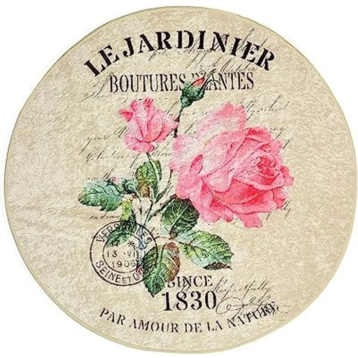 Badteppich Creme mit rosa Blume