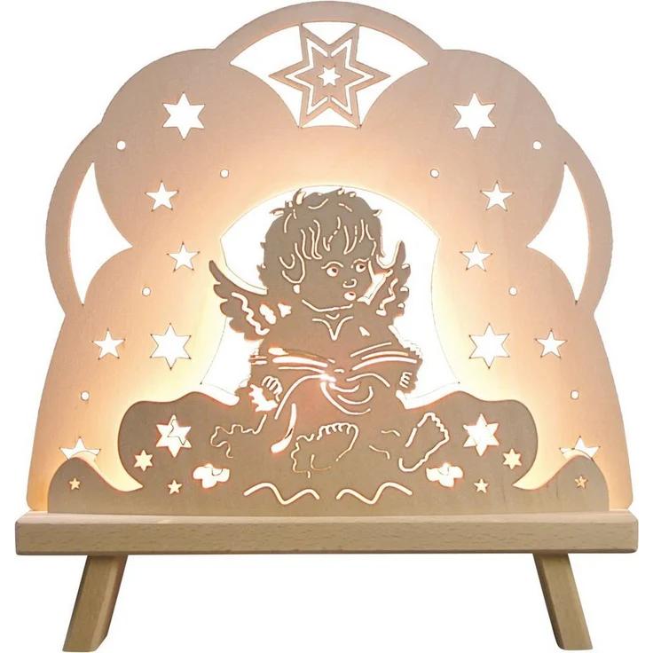 Weigla Lichterbogen Engel in Wolke, Dekoleuchte aus Holz, NATUR, Made in Germany (1-tlg), Erzgebirge garantiert, Weihnachtsdeko Innen, Weihnachtsbeleuchtung – Bild 1