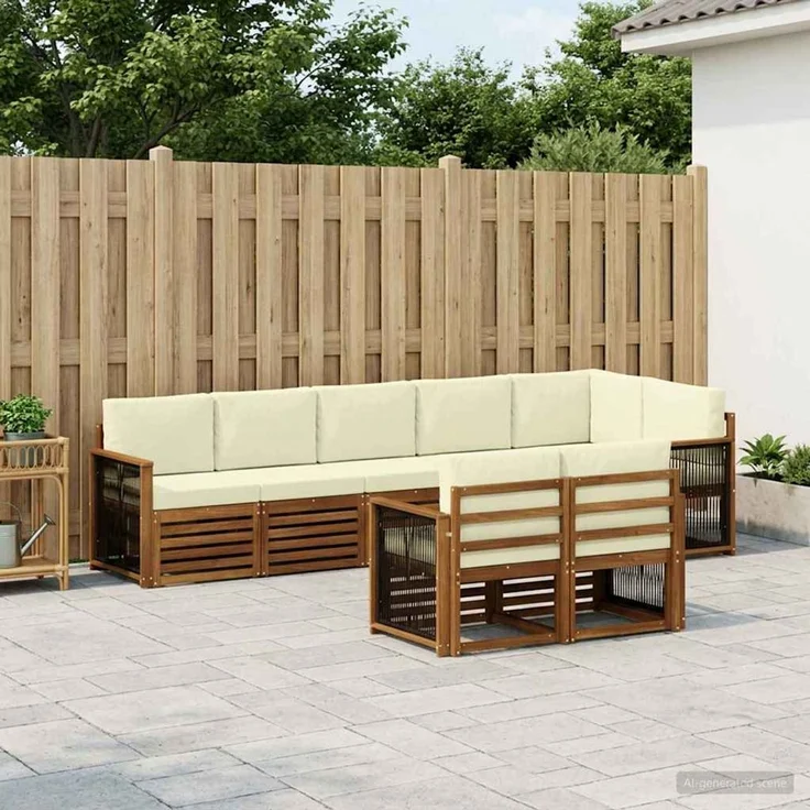 vidaXL Outdoor-Sofagarnitur 7 stk. 8-Sitzer Natur und Creme 3384501 – Bild 1