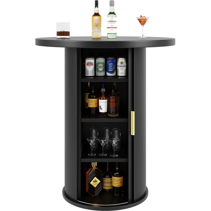 Runder Bartisch mit Stauraum, 91,6cm hoher Stehtisch mit Schrank, MDF Holzoptik, Belastbar bis 75kg, für Bar & Wohnzimmer – Bild 7
