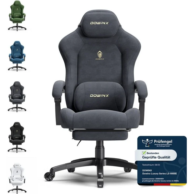 Dowinx Gaming-Stuhl Atmungsaktiver und Ergonomischer Bürostuhl aus Mikrofaser-Velours (Packung), Weiches Sitzgefühl, Verstellbarer Schreibtischstuhl mit Fußstütze – Bild 1