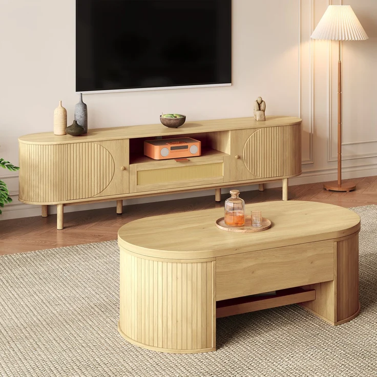 EINHOM Wohnzimmermöbel-Set mit Höhenverstellbarem Couchtisch und TV-Schrank – Modernes Design, Stauraum, Abgerundete Kanten – Harmonisch Abgestimmt (Auch Einzeln Erhältlich) – Bild 6