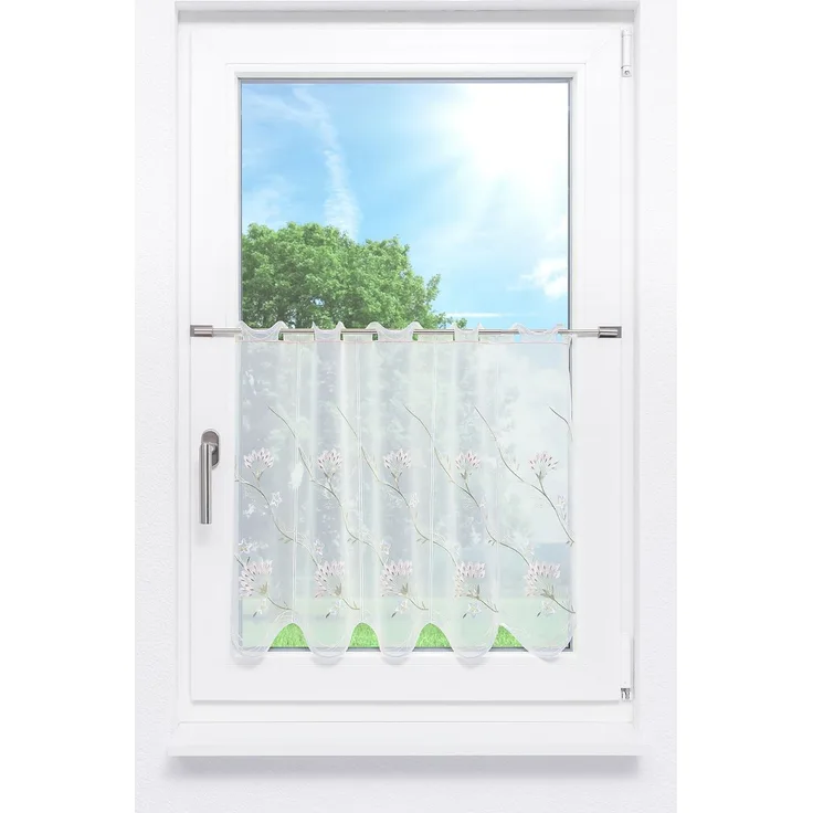 Scheibengardine Plauener Spitze - Blütenreich (Bx H) 240cm * 55cm Grün/Lindgrün