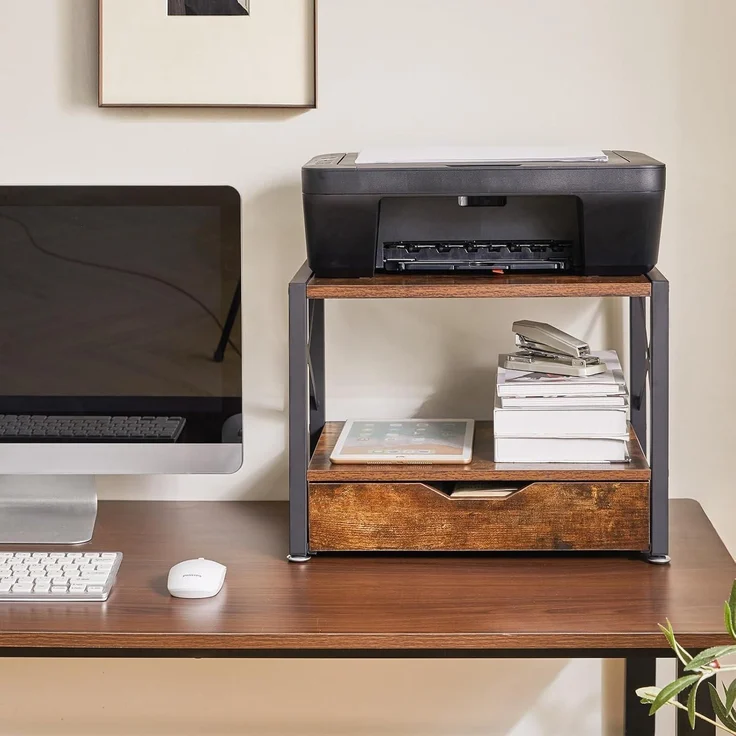 IBUYKE 2 Tier Desktop-Drucker Stand Holz mit Schublade Ordner Bücher Fax Scanner – Bild 4