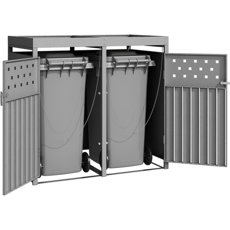Mülltonnenbox Müllbox Mülltonnenverkleidung 2 Türen Box Pflanzdach RAL 9007 – Bild 9