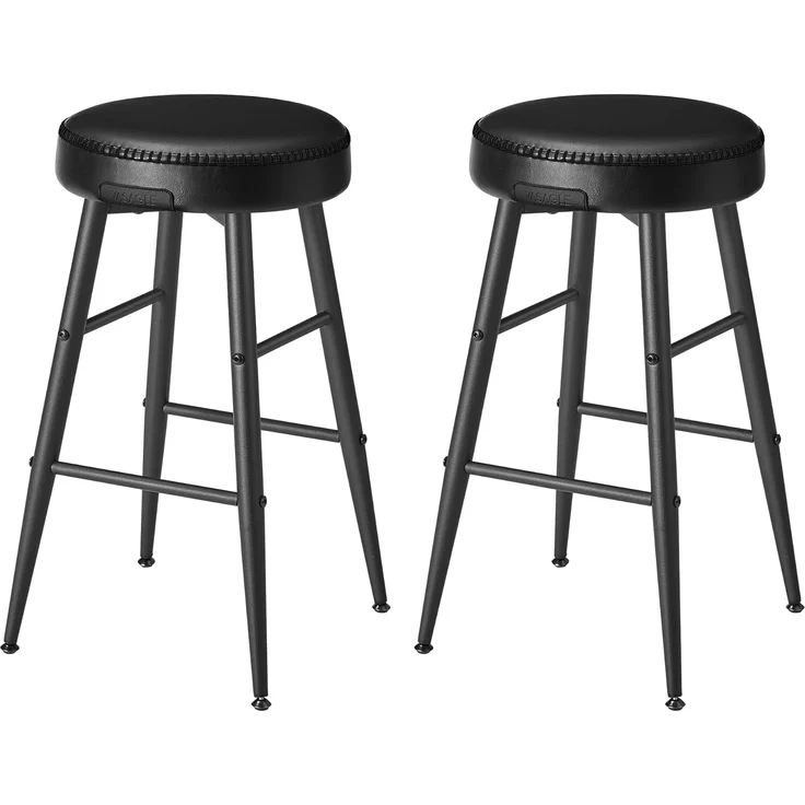 VASAGLE EKHO Kollektion - Barhocker, 2er Set, Barstuhl, Küchenstuhl, Kunstleder, Mid-Century-Modern-Stil, 63 cm hoch, Küche, Esszimmer, einfacher Aufbau, tintenschwarz LBC080B01 – Bild 1