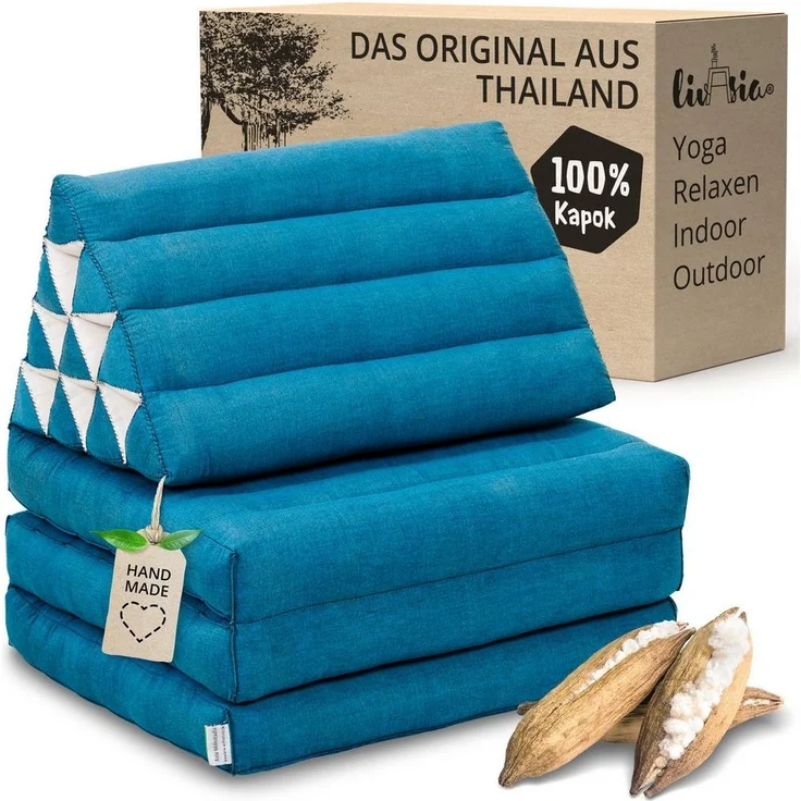 livasia Sitzsack Thaikissen 3 Auflagen (Basic) vegan und handgefertigt, 175 x 50 x 8 cm, Kapok – Bild 5