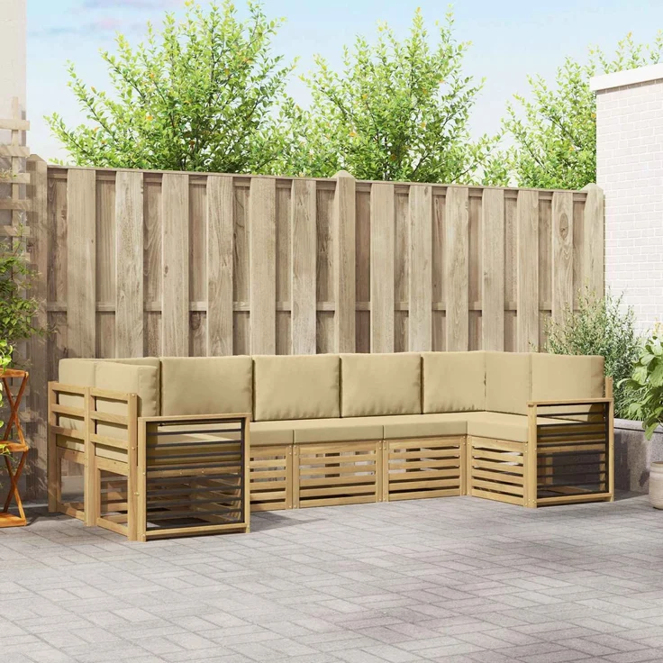 vidaXL Outdoor-Sofagarnitur 7 stk. 7-Sitzer Weiß und Beige Polyester 3392448 – Bild 1