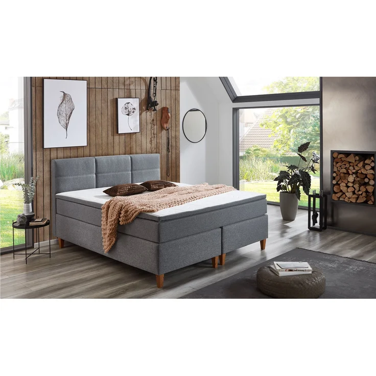 Boxspringbett Kansas / Kenora BX236, Mikrofaser, Grau, 140 x 110 x 213 cm – Bild 4