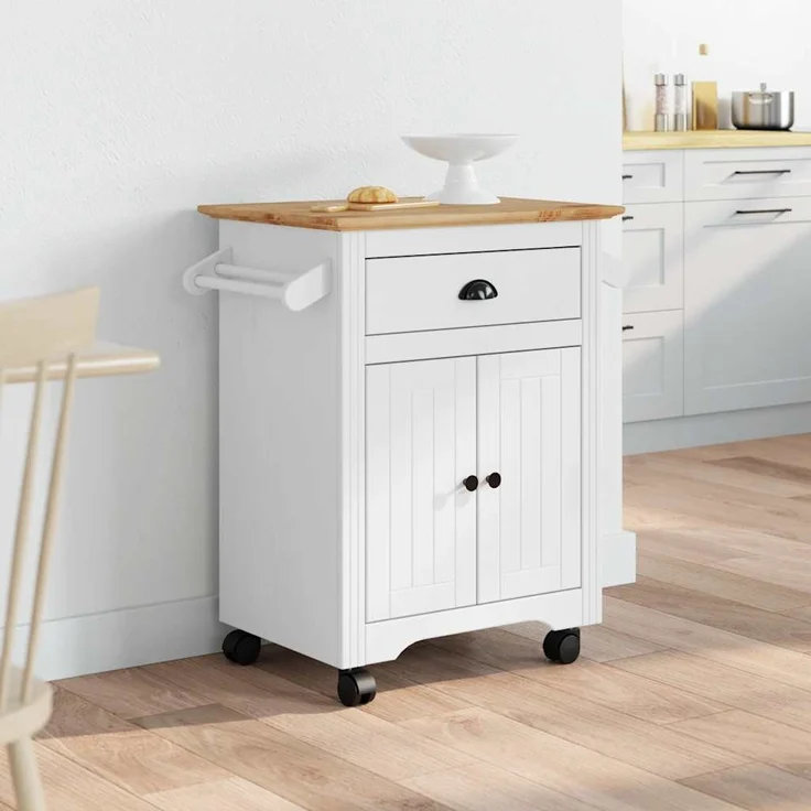 vidaXL Küchenwagen BODO Weiß und Braun 72x45x80 cm 4016876 – Bild 2