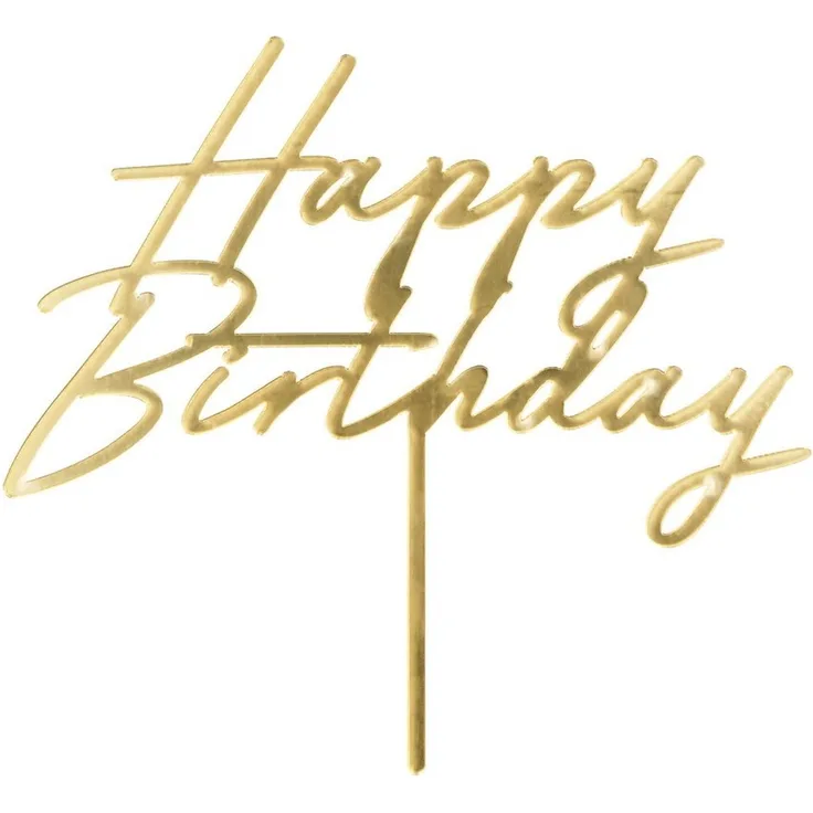 partydeco Tortenstecker, Cake Topper Happy Birthday 18x16,5cm Gold
