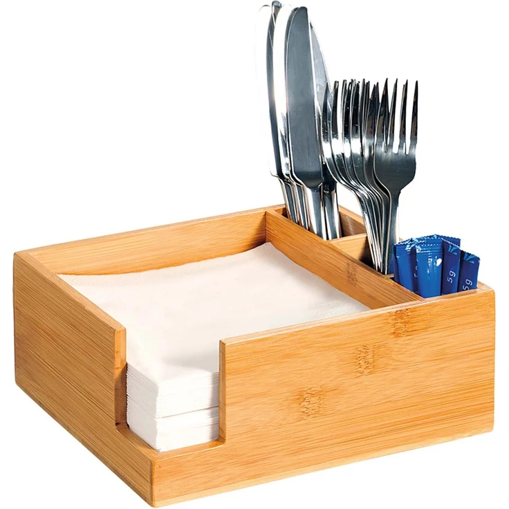 4 Stück Besteckkasten mit Serviettenspender - Bambus, 21,5 x 18cm – Bild 3