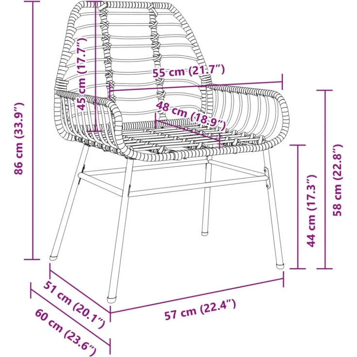 vidaXL Gartenstühle 2 Stk. Braun Poly Rattan 369092 – Bild 5