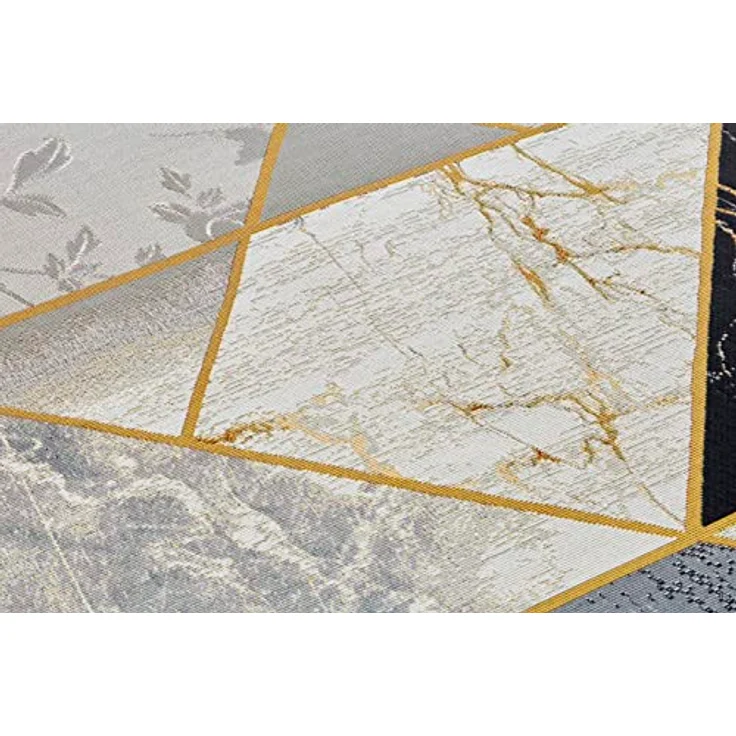 Hanse Home Noble In- & Outdoor Teppich – Flachgewebe Skandi Marmor Optik Geometrisches Muster, ÖKO-TEX Wetterfest & UV-beständig für Wohnzimmer, Balkon, Terrasse, Garten – Schwarz Grau Gold, 200x285 cm – Bild 7