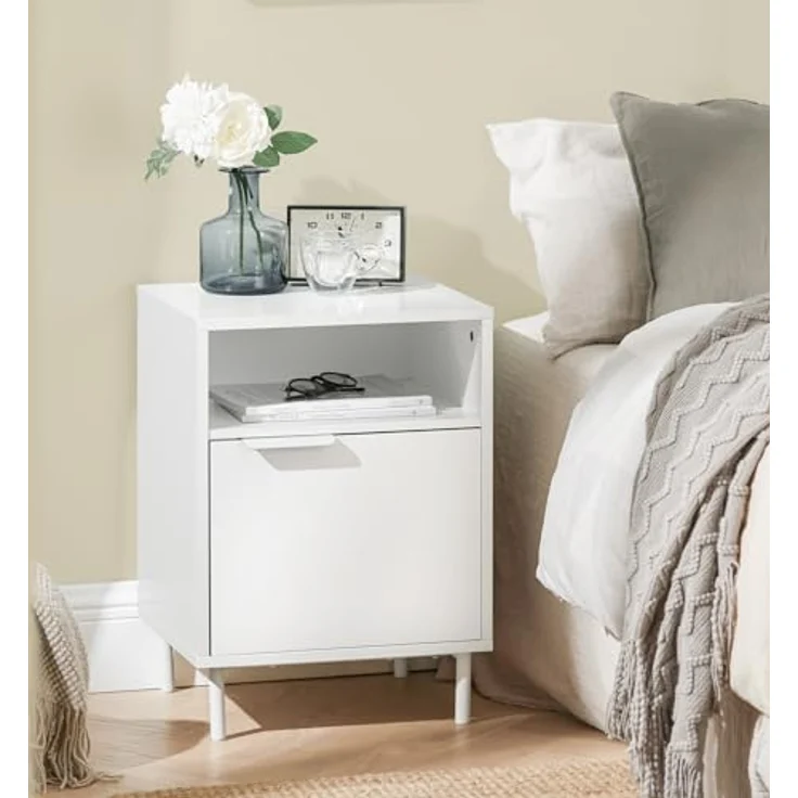 SoBuy Nachttisch FBT124-W, Beistelltisch mit 1 Tür, Weiß, modernes Design, Belastbarkeit bis 30kg, Maße 40x57x35cm – Bild 2